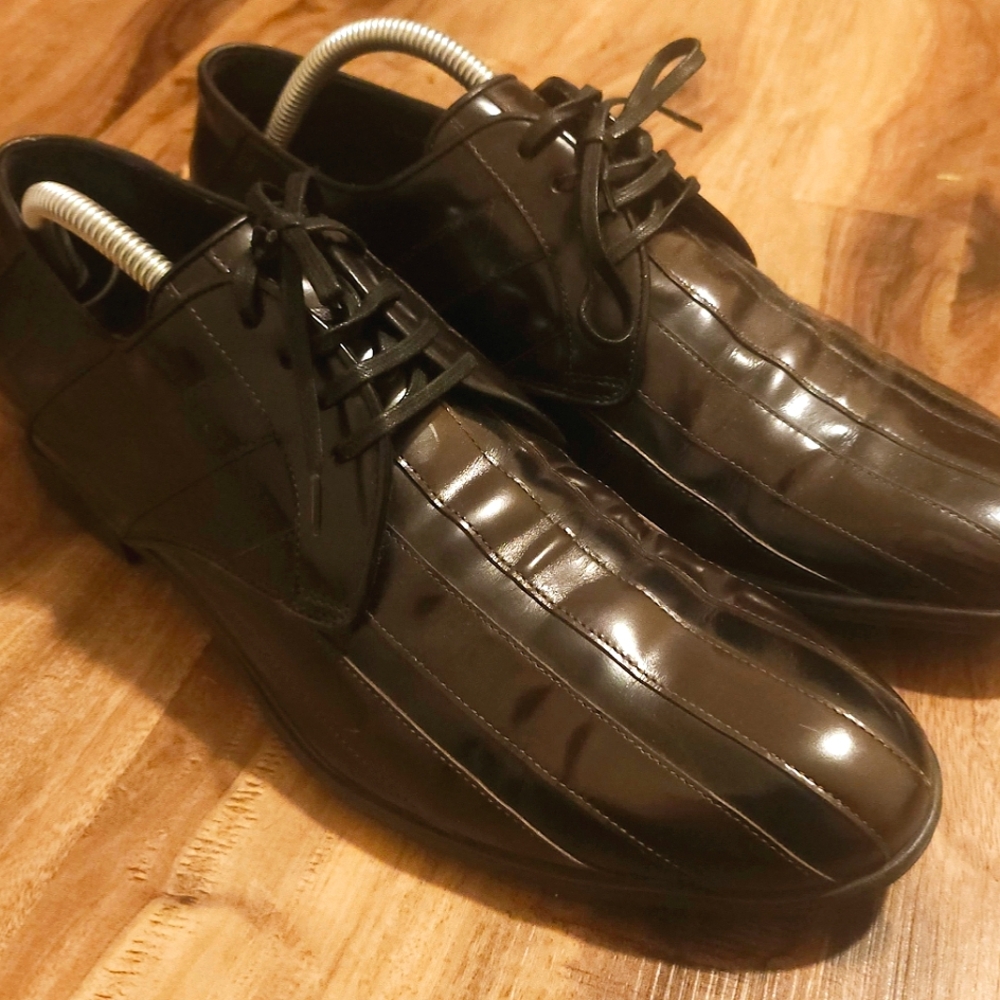 Dolce & Gabbana Black/Brown leather stripe Men's Shoes Size 8